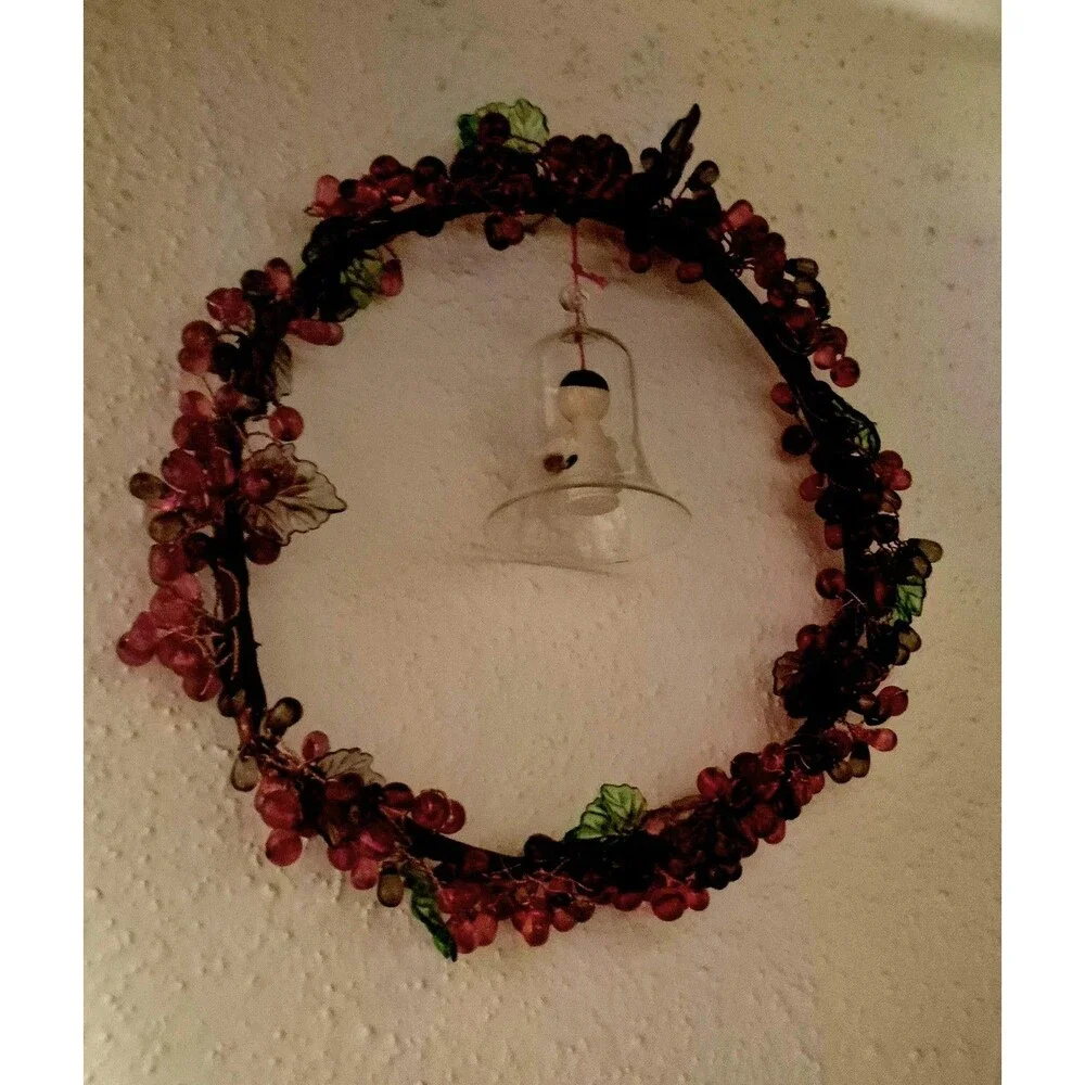 Red And Green Cluster Beads Wire Wreath With Hanging Bell 12 Inches